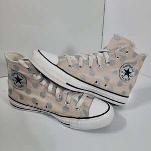 Converse Chuck Taylor All Star High Top Women's Size 8 Pink Silver Glitter Polka